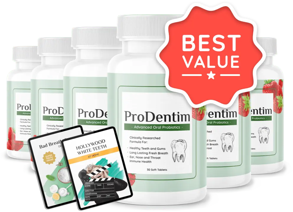Illustrative ProDentim bottle image for the six-bottle option