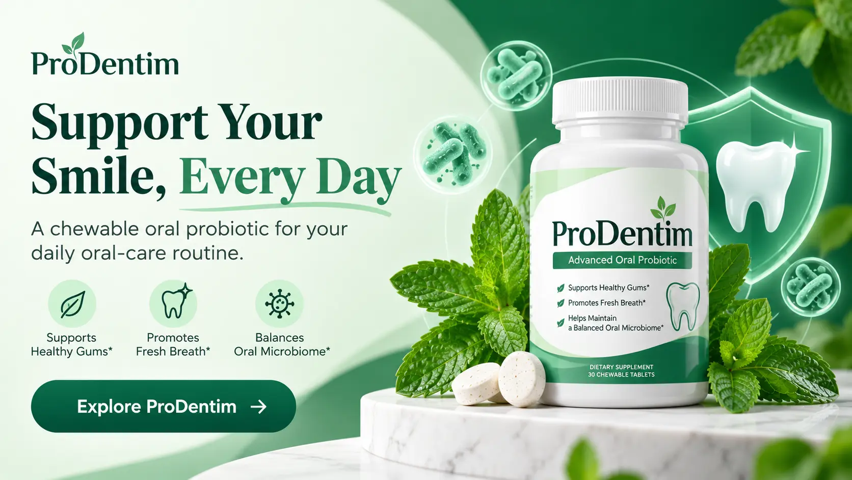 ProDentim chewable oral probiotic daily smile wellness product hero banner