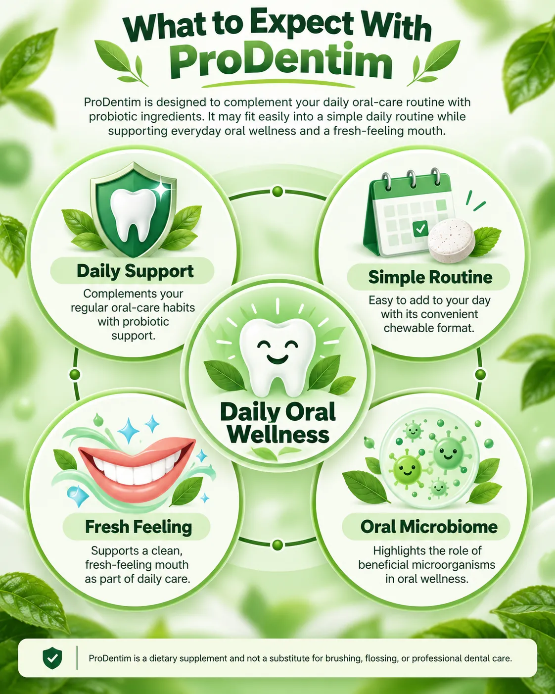 ProDentim daily oral wellness four-part infographic